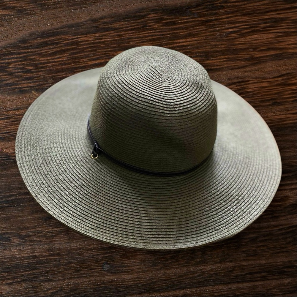 San Diego Hat Company Moss Green Floppy Woven Braided Hat Brown Trim One Size - Picture 2 of 7